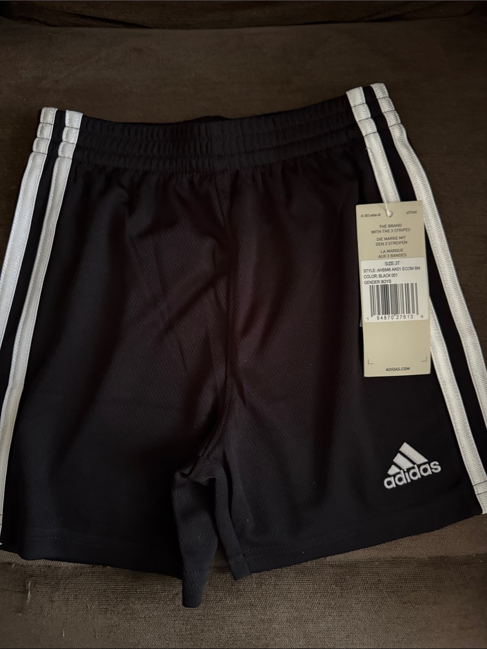 3T adidas Black Kids Shorts with White Stripes